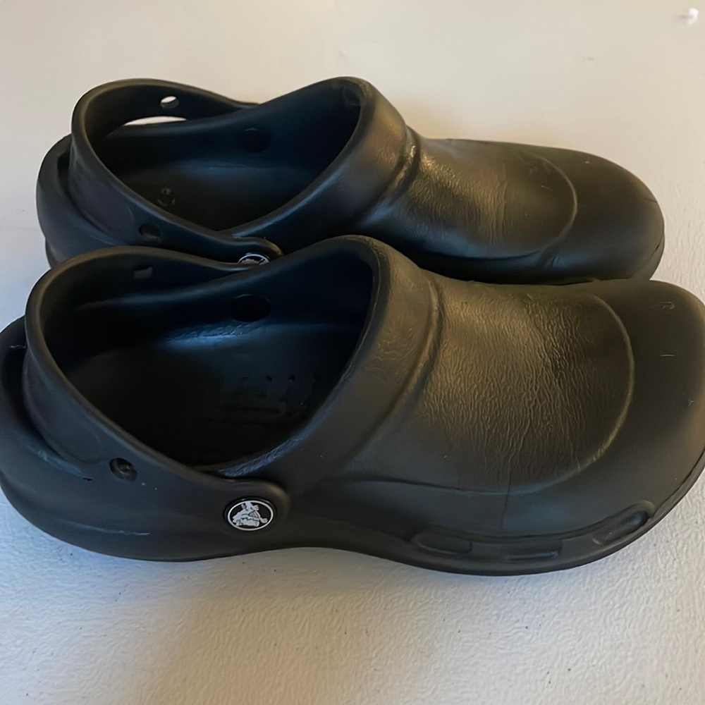 Black non-slip Bistro Crocs.
